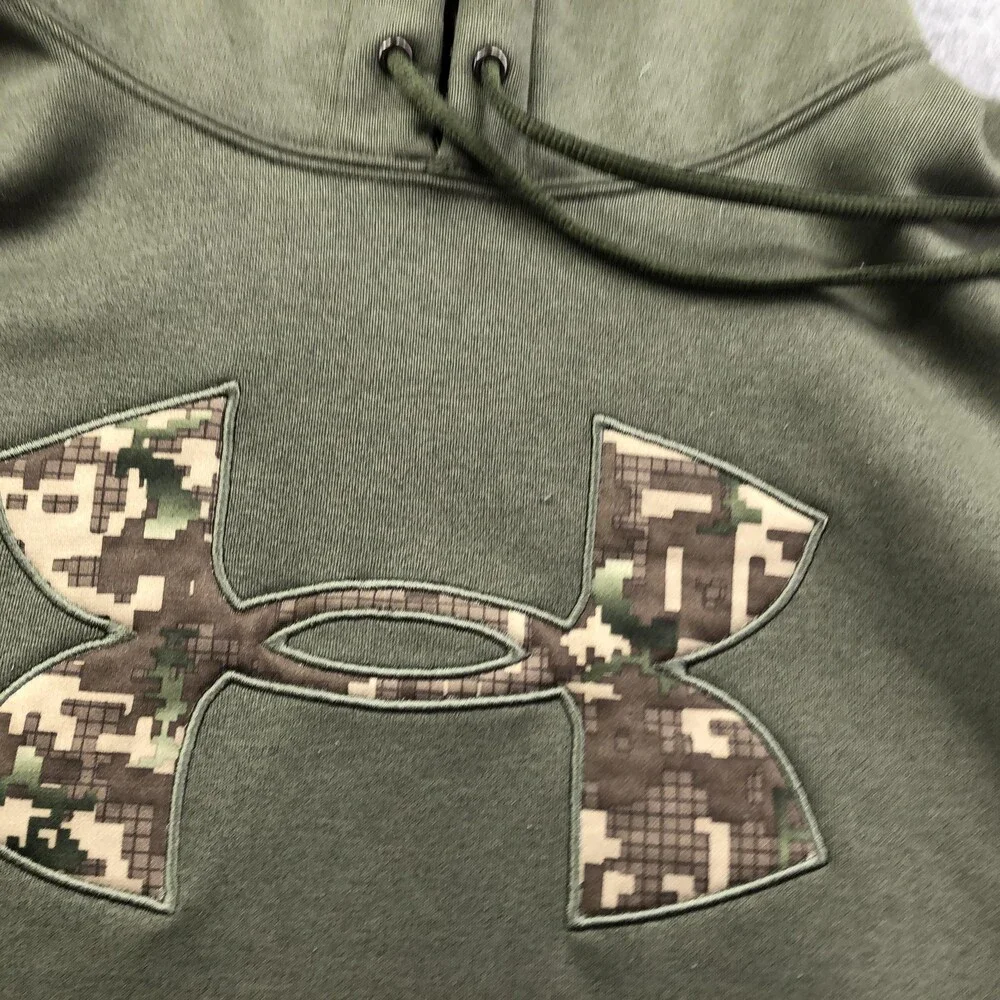 Under Armour Hoodie Mens Medium Green Digital Camo Fleece Sweatshirt Y2K VTG